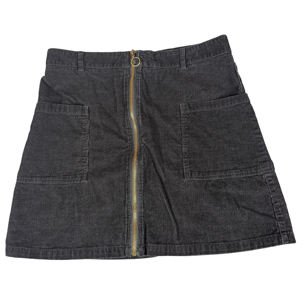 Altar'd State Skirt Womens Large Black Corduroy A Line Patch Pockets Zipper
